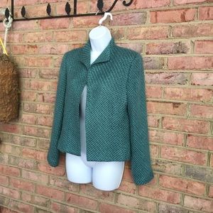 TARA RYAN Open front Teal jacket coat Size 6 lined textured tweed pretty color !
